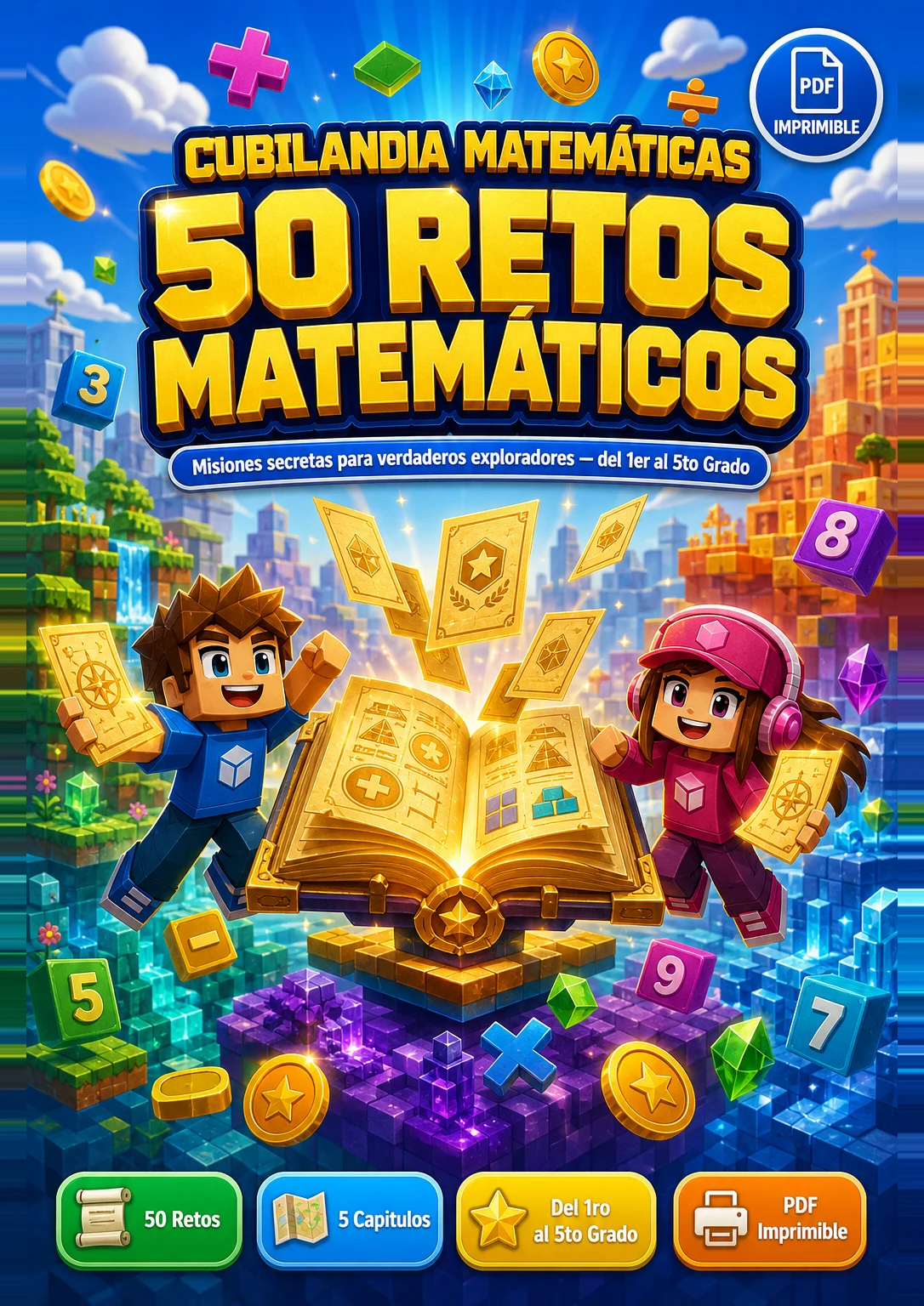 Portada de los 50 Retos Matemáticos de Cubilandia